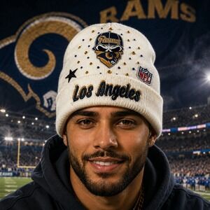 Los Angeles Rams Beanie Beige design with Logo, Star & Rhinestones